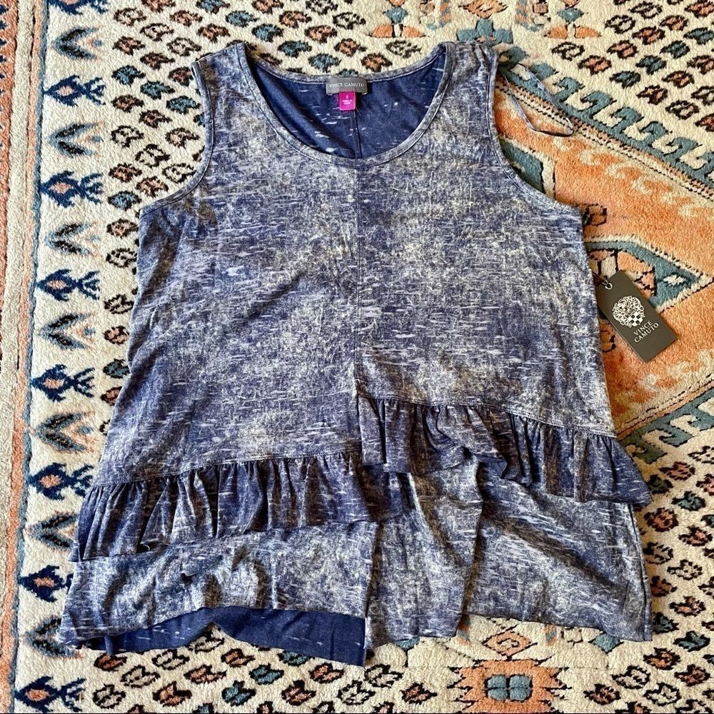 Vince Camuto Zen Bloom Blue Iris Ruffle Tank